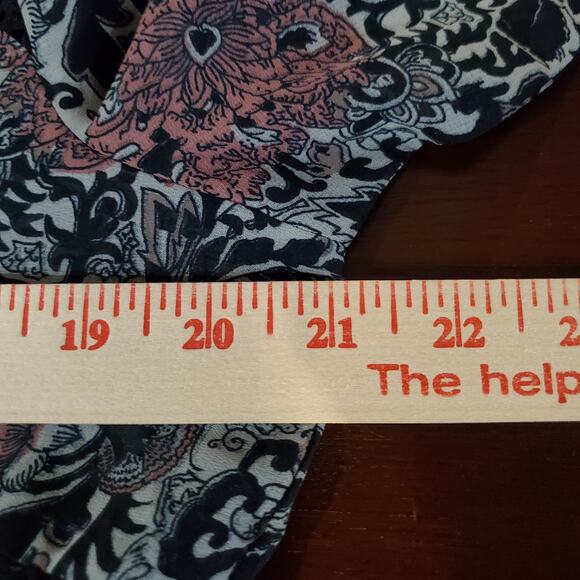 Lucky Brand Floral Sheer Stripe 3/4 Bell Sleeve Tie Peasant Blouse Size L Boho - Picture 8 of 9